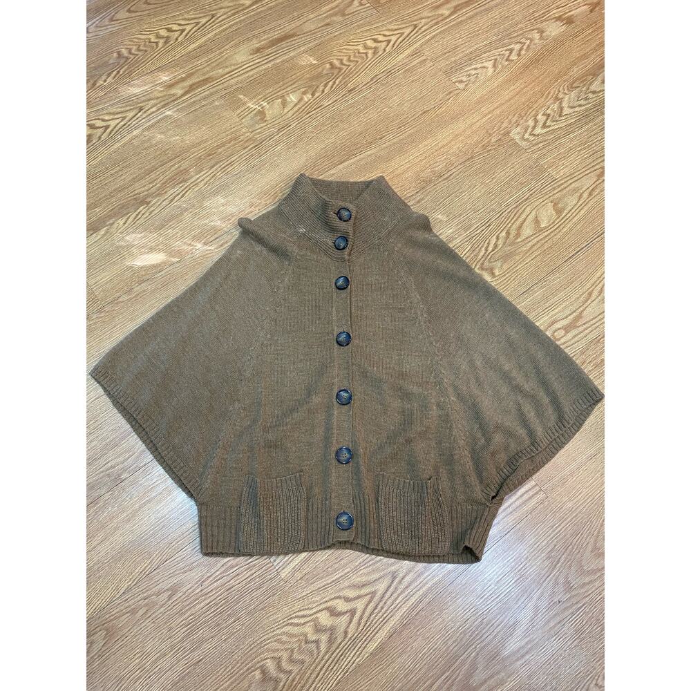 Classiques Entier Brown Alpaca Blend Button Front Poncho Cardigan Sweater Large